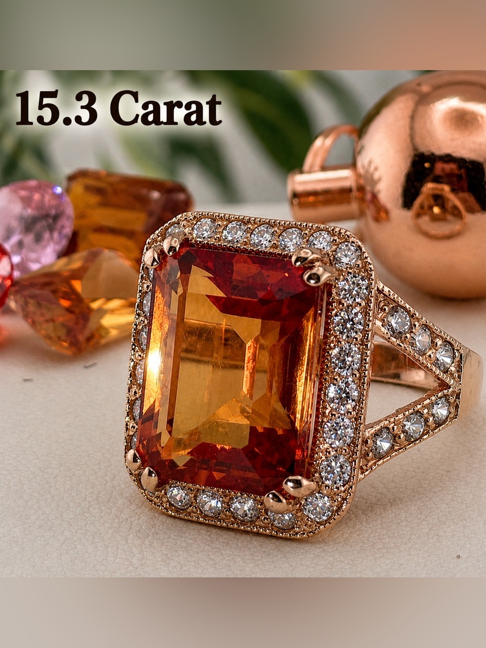Sunset Sapphire Ring. 14k Rose Gold Electroplated on 925 silver white
